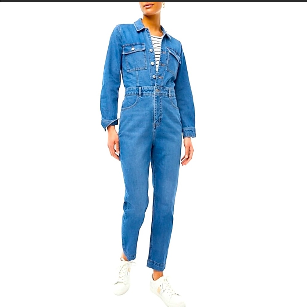 J Crew Factory Denim Collared Utility Jumpsuit Coveralls | Sz 8 | NEW